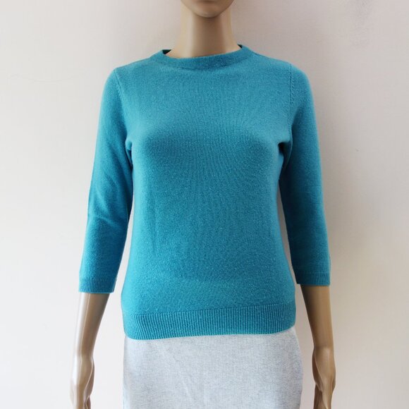 Talbots Sweaters - Talbots Aqua Blue Pure Cashmere 100% Crewneck Sweater 3/4 Sleeves (S Petite) EUC